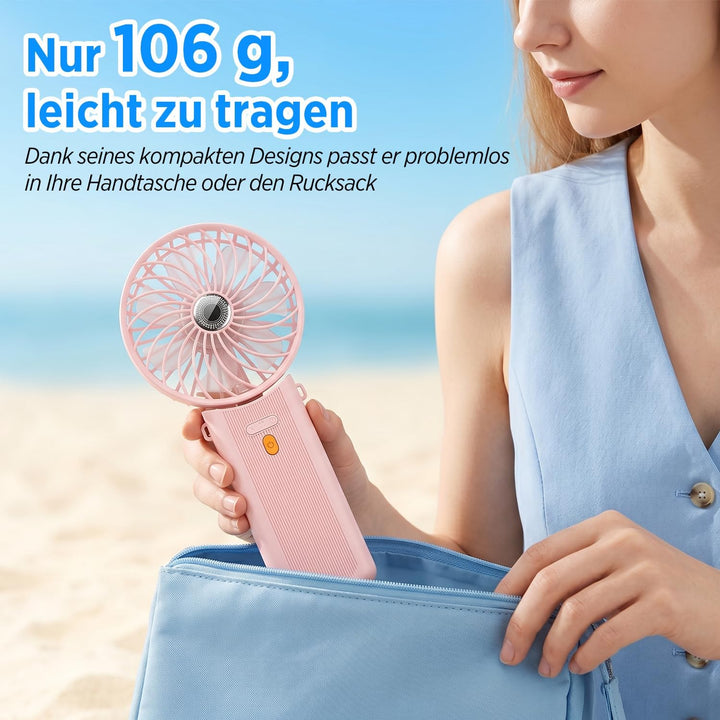 Handventilator, Mini Ventilator USB Wiederaufladbar, 5,5-16 Std. Laufzeit, 4 Windgeschwindigkeiten,