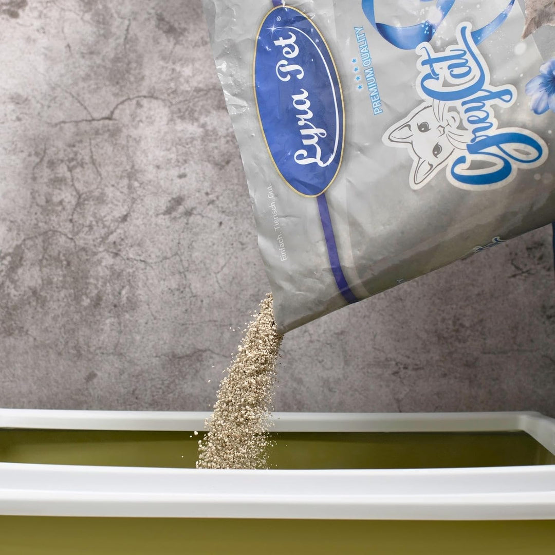 Lyra Pet® | 30 Liter Grey Cat Katzenstreu | Mit Aktivkohle | Mit Babypuder Duft | Feines Klumpstreu