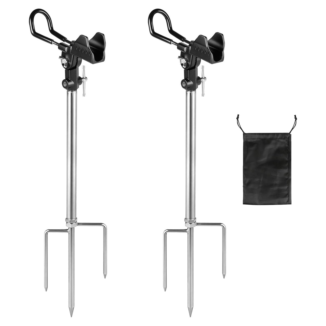 EXLECO 2pcs Rutenhalter Angel, 360° Verstellbar Angelrutenhalter aus Edelstahl mit Dreifach-Erdspitz