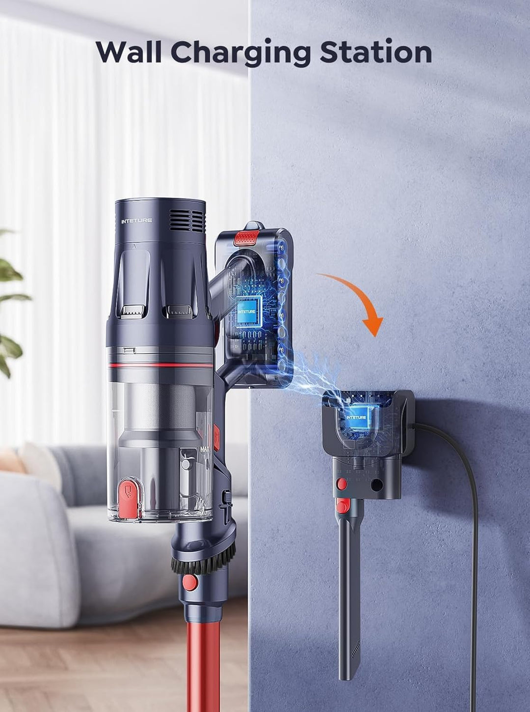 Akku Staubsauger Kabellos 600W 50KPa, Akkustaubsauger mit 65 Min Laufzeit, Selbststehender Stabstaub