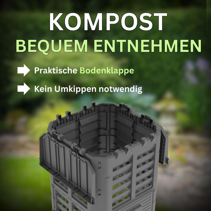 ViD Komposter 300 Liter Schwarz 71x71x79,5cm, Garten Schnellkomposter, Robust, Witterungsbeständig,