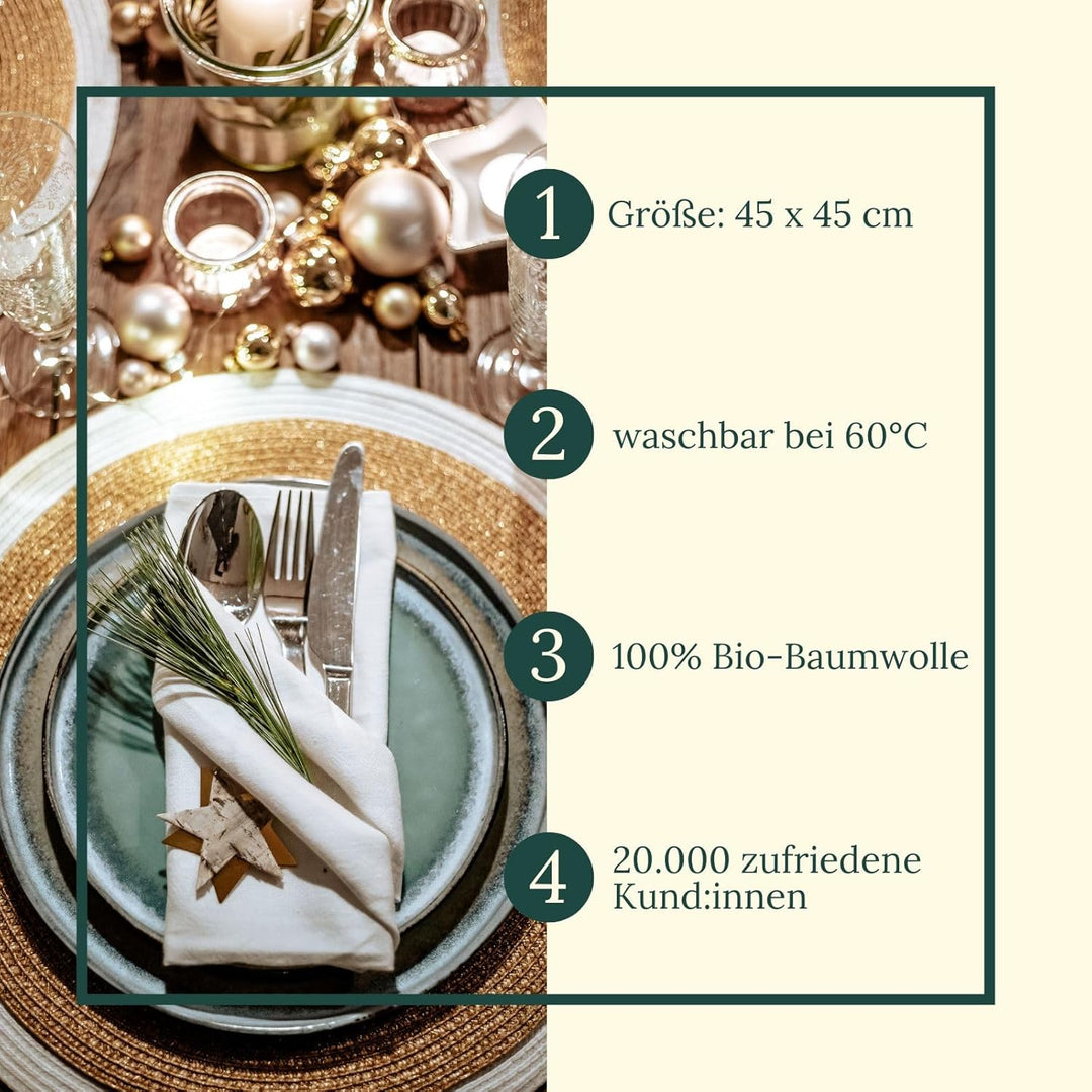 BewusstGrün® 6 Faire &amp; Nachhaltige Stoffservietten + Faltanleitungen I 100% Bio-Baumwolle I 45x45 cm