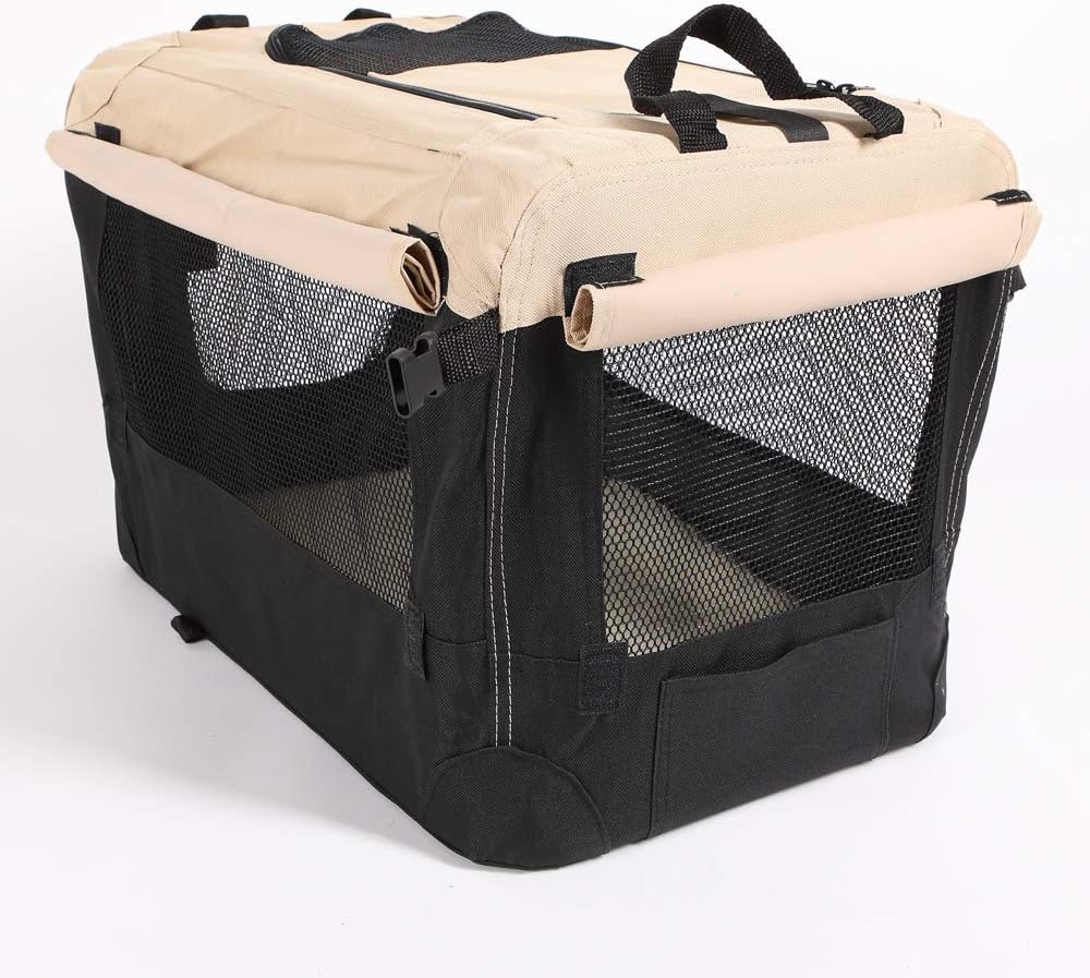 Hundetransportbox faltbar Gr. S Autotransportbox beige schwarz 49x34x34cm Hundebox Nylon 600DD strap