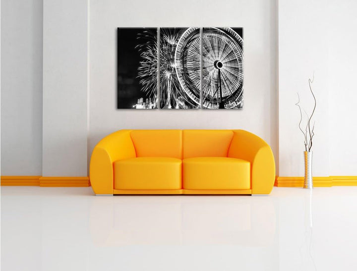Pixxprint Jahrmarkt mit Feuerwerk als Leinwandbild/Grösse: 3 Teilig (120x80 cm) cm/Wandbild/Kunstdru