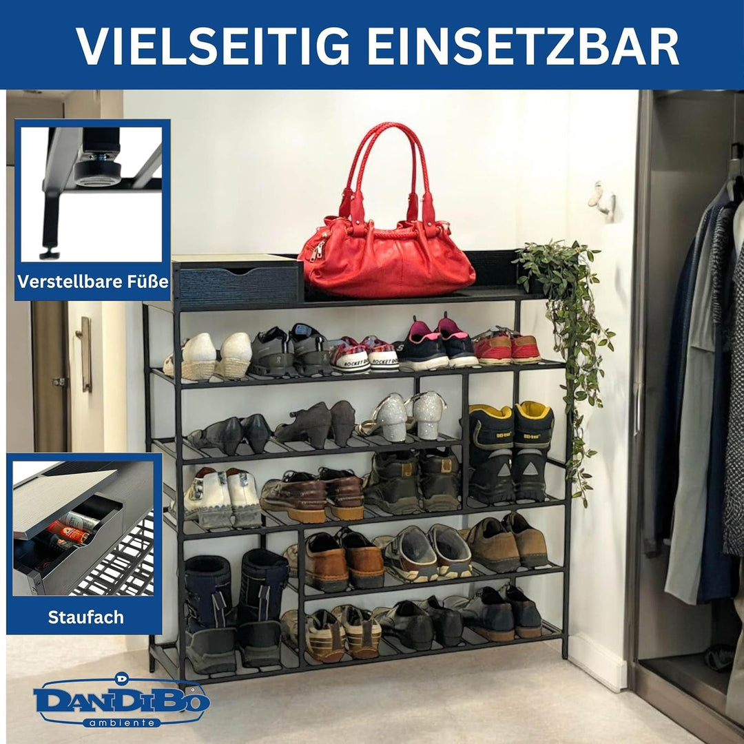 DanDiBo Schuhregal Platzsparend Metall Schwarz Modern 6 Etagen 100 cm mit Ablage Schuhständer mit St