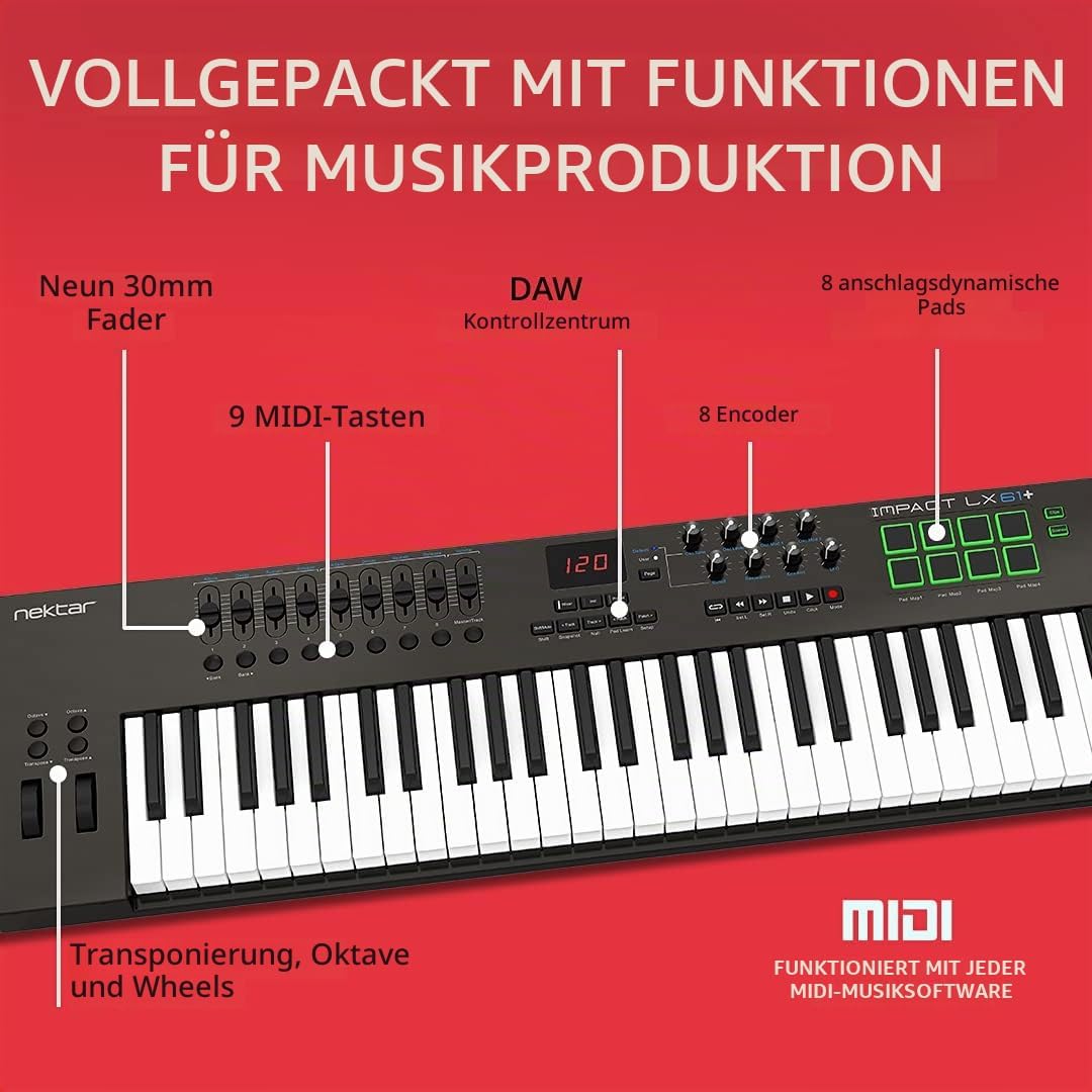 Nektar Impact LX61 + USB-MIDI-Controller-Keyboard mit DAW-Integration Single, Single