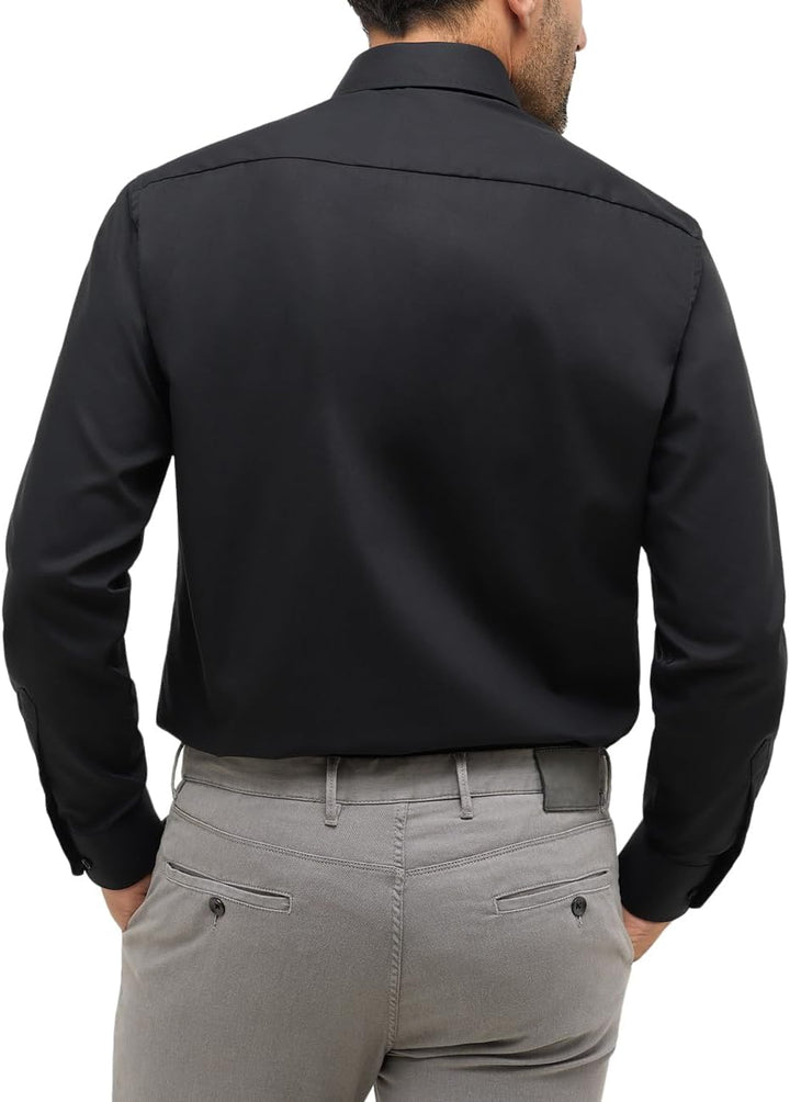ETERNA Langarm Hemd COMFORT FIT Pinpoint unifarben mit Classic Kent Kragen 38 Schwarz (03), 38 Schwa