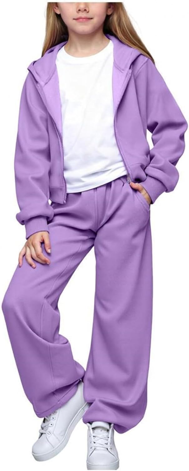 Generisch Mädchen Jogginganzug 3-teilig mit weiter Hose - Set aus Zip-Hoodie, Sweathose und Top · Lä