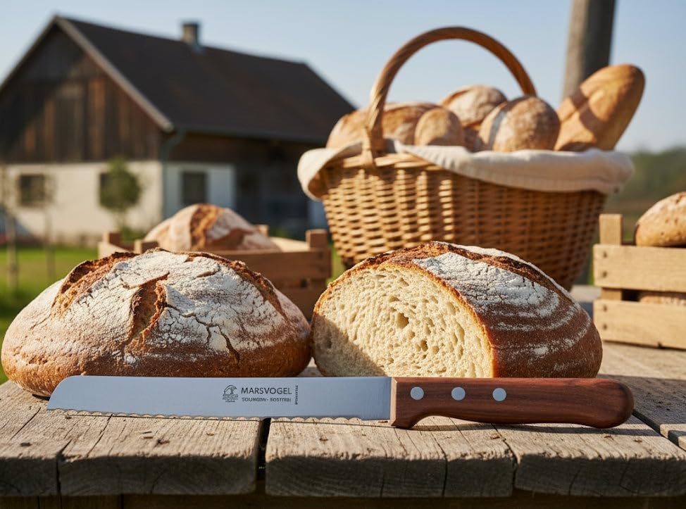 Marsvogel Brotmesser 2,0 mm Rückenstärke mit Welle Made in Solingen Bubinga Bubinga Braun