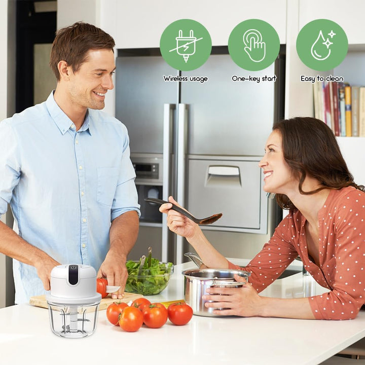 Klein Zwiebel Zerkleinerer Elektrisch, Elektrischer Küchenzerkleinerer, USB-Aufladung Kabelloser Min