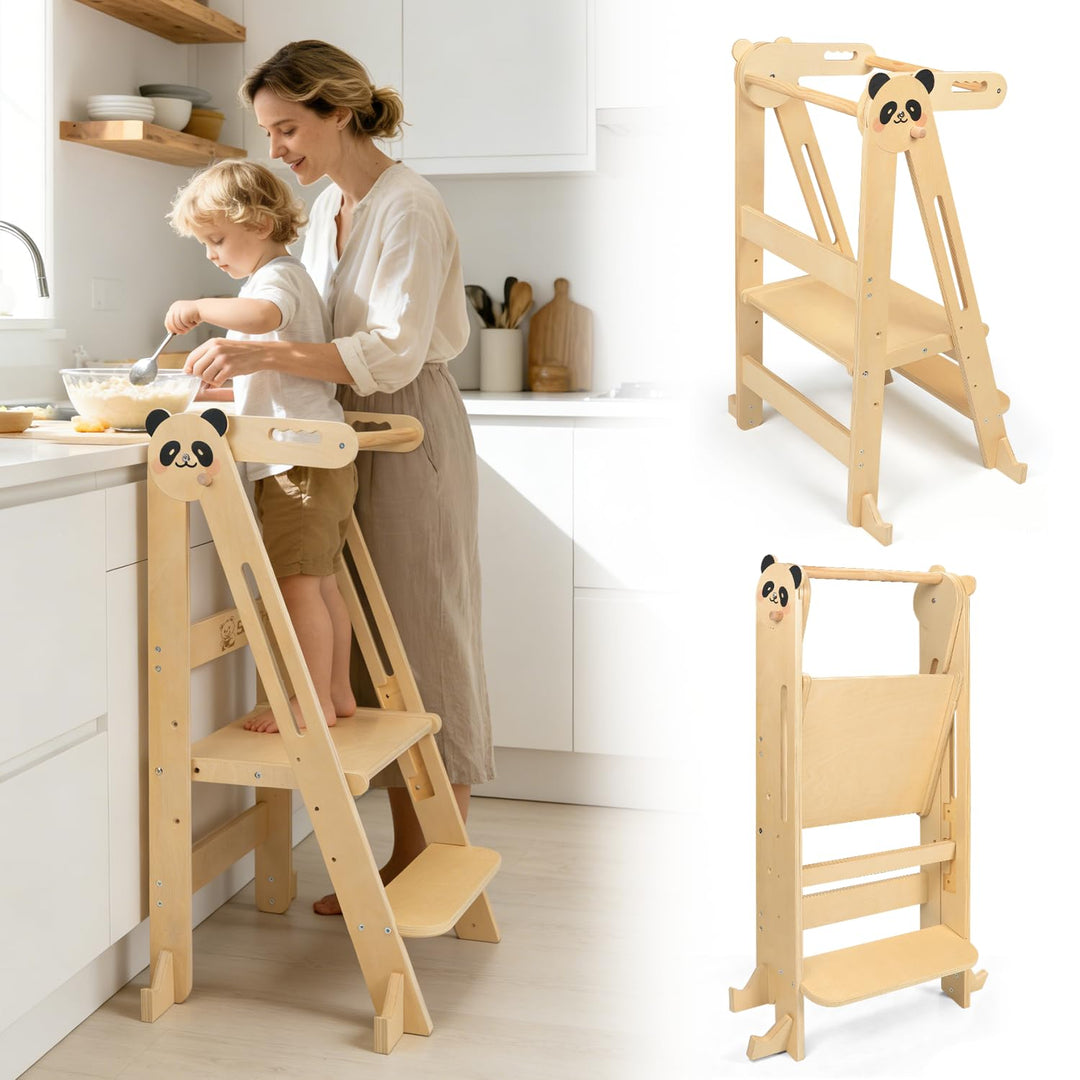 Montessori Lernturm Klappbar, Lernturm ab 1 Jahr für Kinder mit Sicherheitshandlauf, Kippschutz, Höh