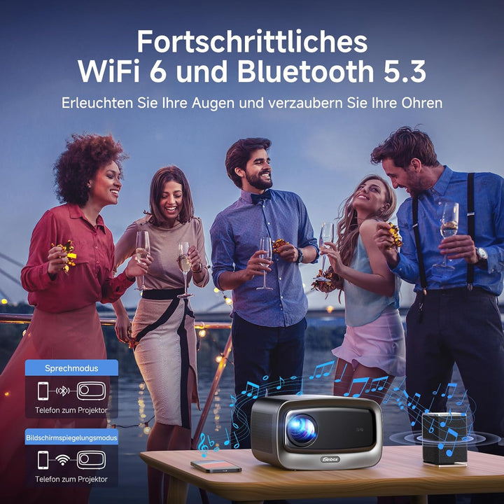 4K Smart Beamer mit Netflix &amp; Dolby Audio, 1500 ANSI, Autofokus | iSinbox Heimkino Projektor mit HDR