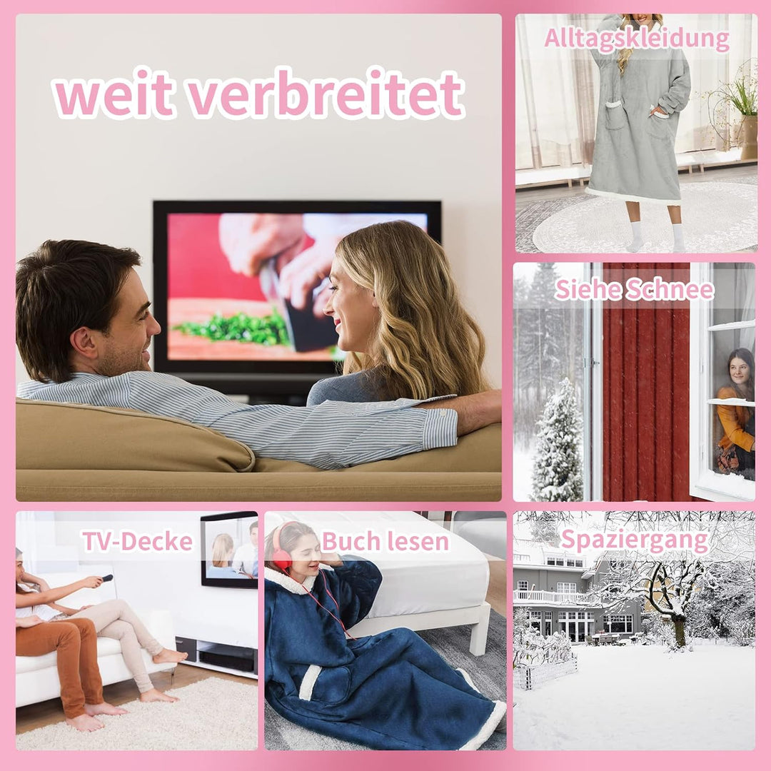 Decke mit Ärmel Pullover Rot Decke Hoodie, Kuscheldecke mit Ärmeln, Erwachsene Ärmeldecke Weich Warm