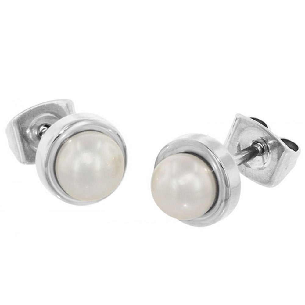 Boccia Damen-Ohrstecker Titan Perle weiss - 0594-01