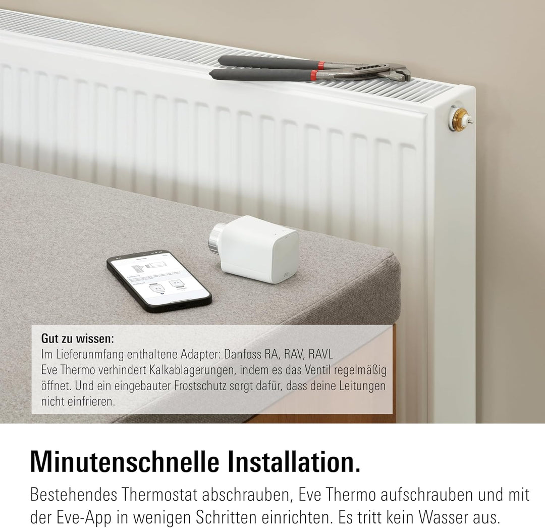 Eve Thermo (Matter, 5. Gen.): Smartes Heizkörperthermostat, Heizkosten sparen, funktioniert mit Alex