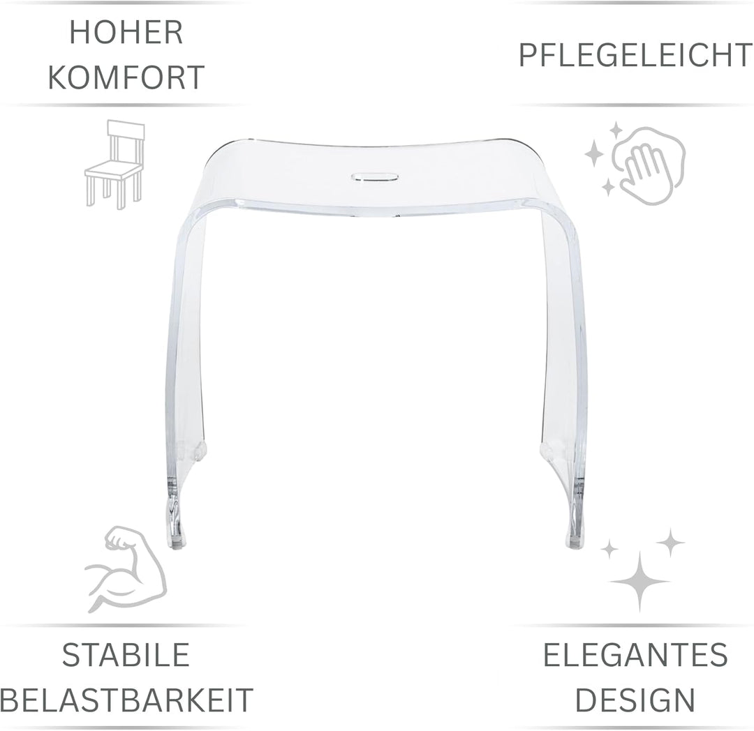 Badhocker Meran XL – transparenter Acrylhocker mit extra grosser Sitzfläche – moderner Duschhocker m