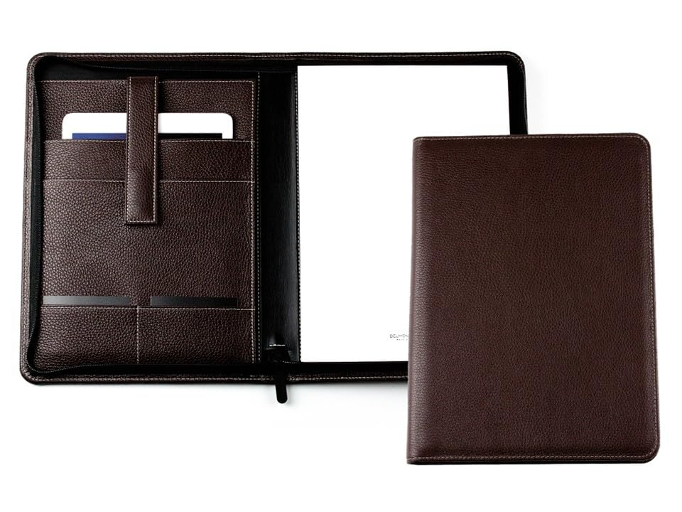 DELMON VARONE - Personalisierbare Tablet Schreibmappe DIN A4 aus Premium Soft Grain Leder braun - Or