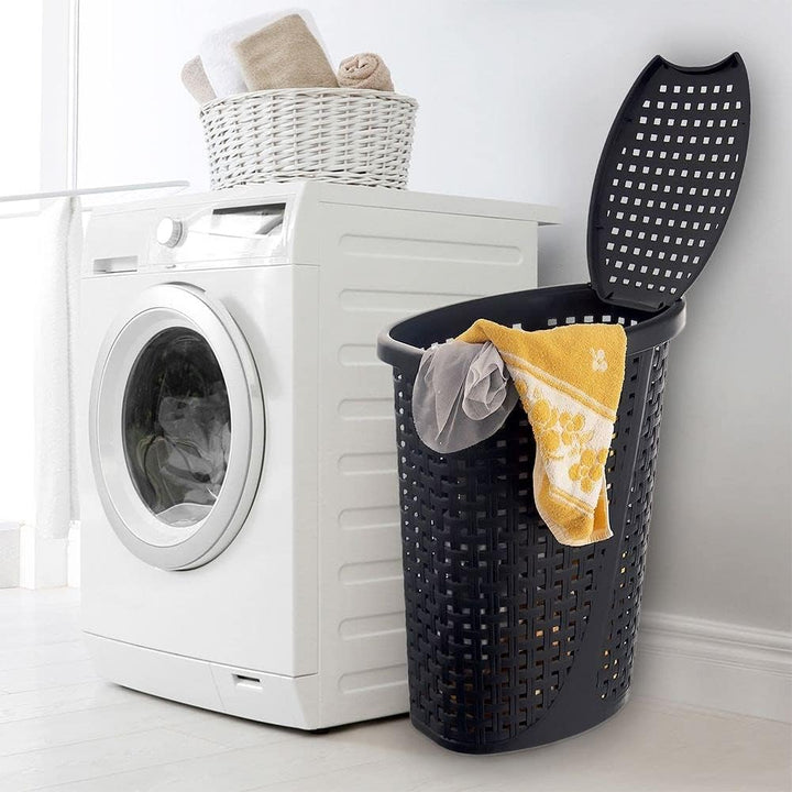 Wäschekorb Wäschetonne Wäschesammler Wäschebox Wäschebehälter mit Deckel schmal schwarz 45 L 41x32x6