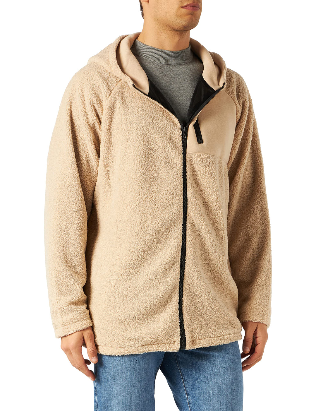 Urban Classics Herren Hooded Sherpa Zip Jacket, Beige (Darksand 00806)