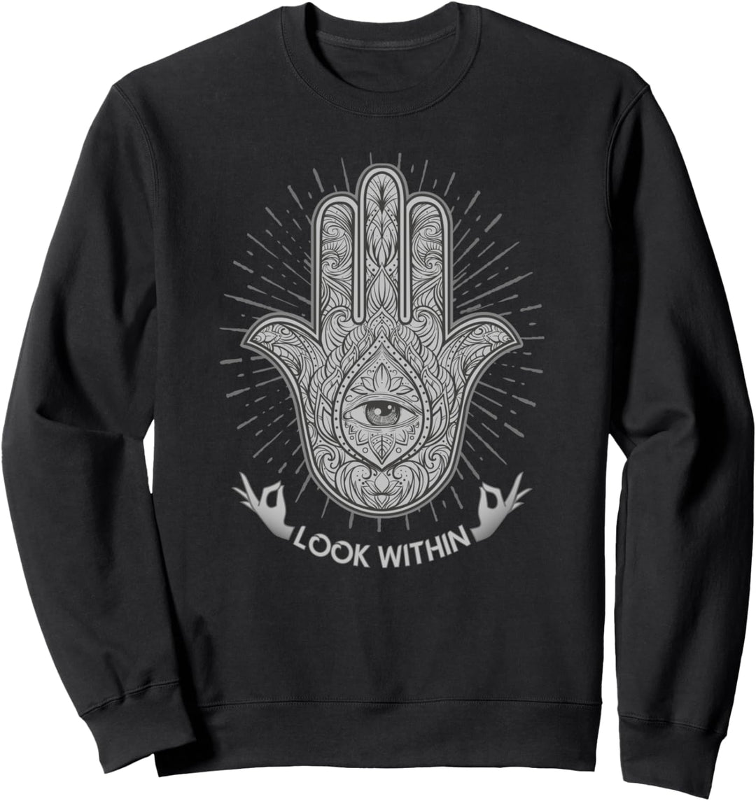 Henna Hamsa Hand Protection Evil Eye &amp; Mudra Yoga Zitat Sweatshirt