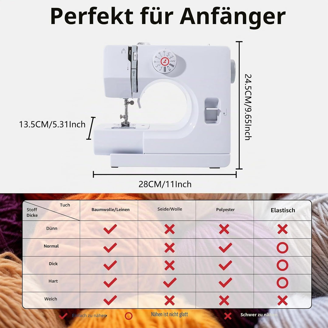 Nähmaschine für Anfänger, 12 Stichprogrammen Kleine nähmaschinen, Mini Sewing Machine Tragbare Elekt