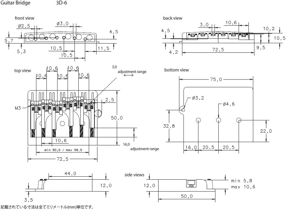 Schaller E-Gitarrensteg 3D-6 Chrom