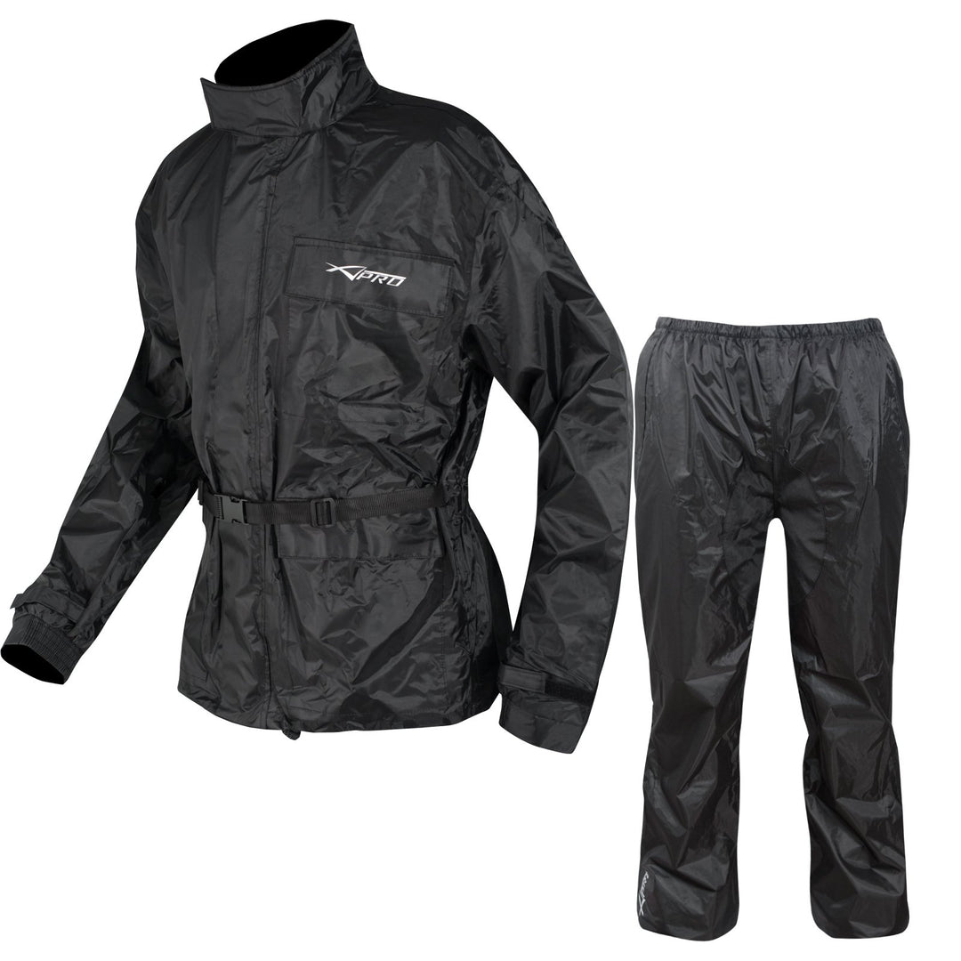 A-Pro Waterproof Motorbike Motorcycle 2 pc Rain Suit Trouser Jacket Scooter 3XL, Schwarz 3XL Schwarz
