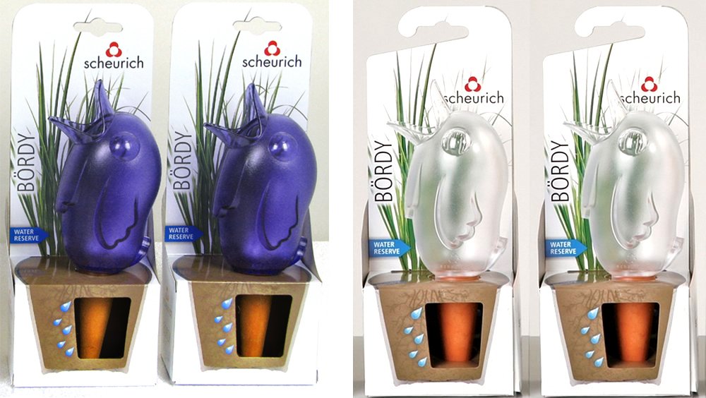 Scheurich Wasserspender Bördy S | 4er Set Lila/Transparent | 90 ml Füllmenge | Bewässerungskugel kle