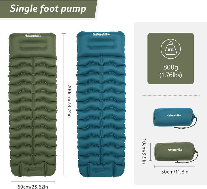 Naturehike Isomatte Camping, Ultraleicht Camping Luftmatratze mit Fusspumpe, Integrierte Luftpumpe i