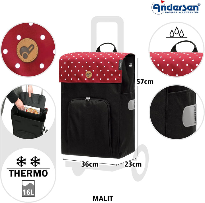Andersen Einkaufstrolley - klappbar - 49 Liter - mit Kühlfach - belastbar 40 kg - Stahlgestell - Tro