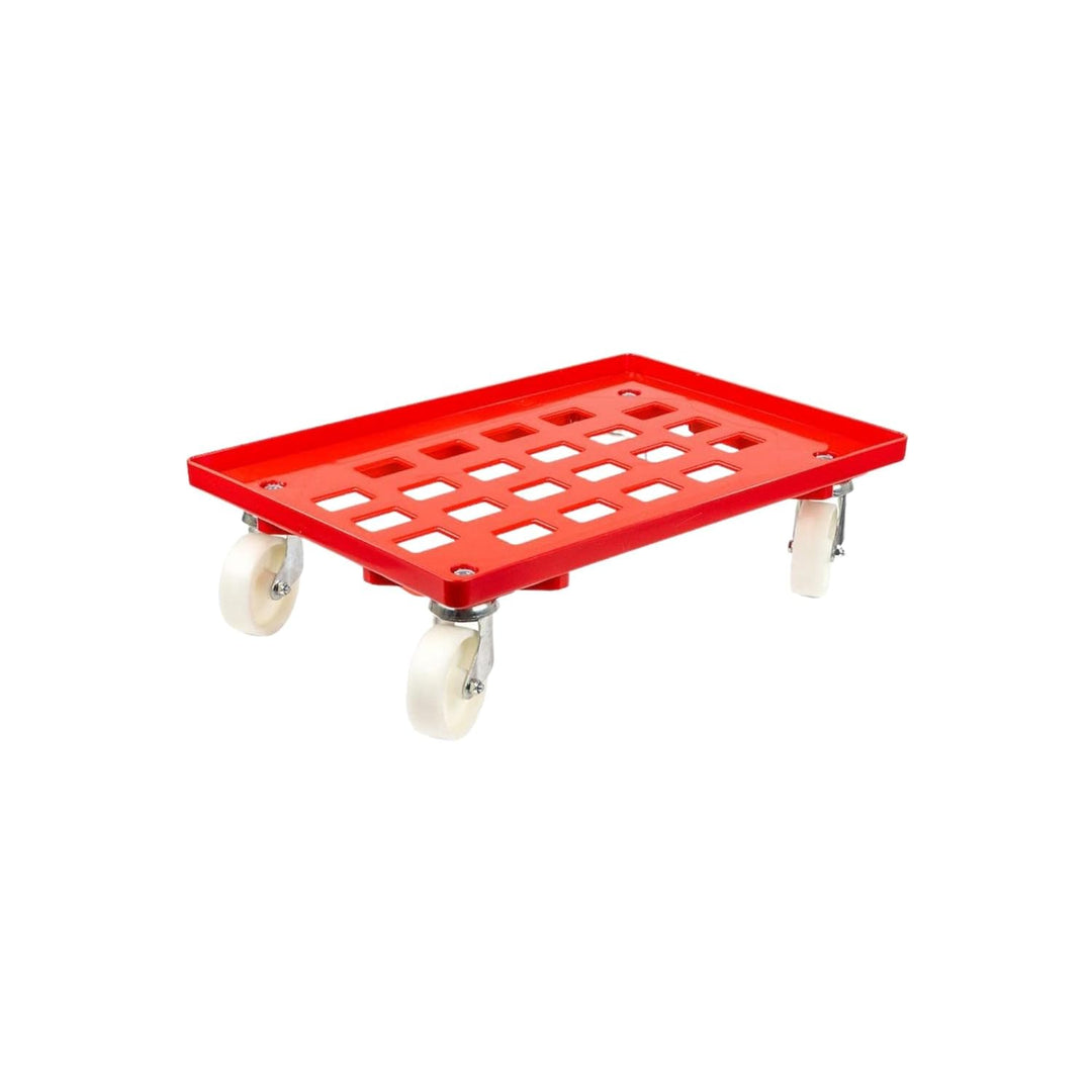 SparSet 6X Transportroller für Euroboxen 60x40cm mit Kunststoffräder rot | Gitter/Rasterdeck | 2 Len