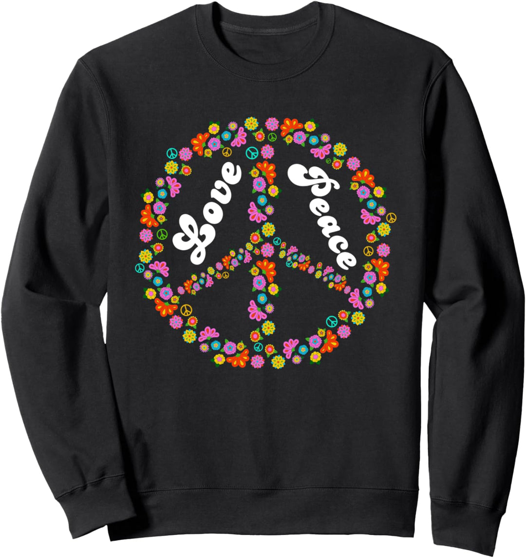 Liebe & Frieden Zeichen Retro 60s 70s bunte Hippie Blumen Sweatshirt