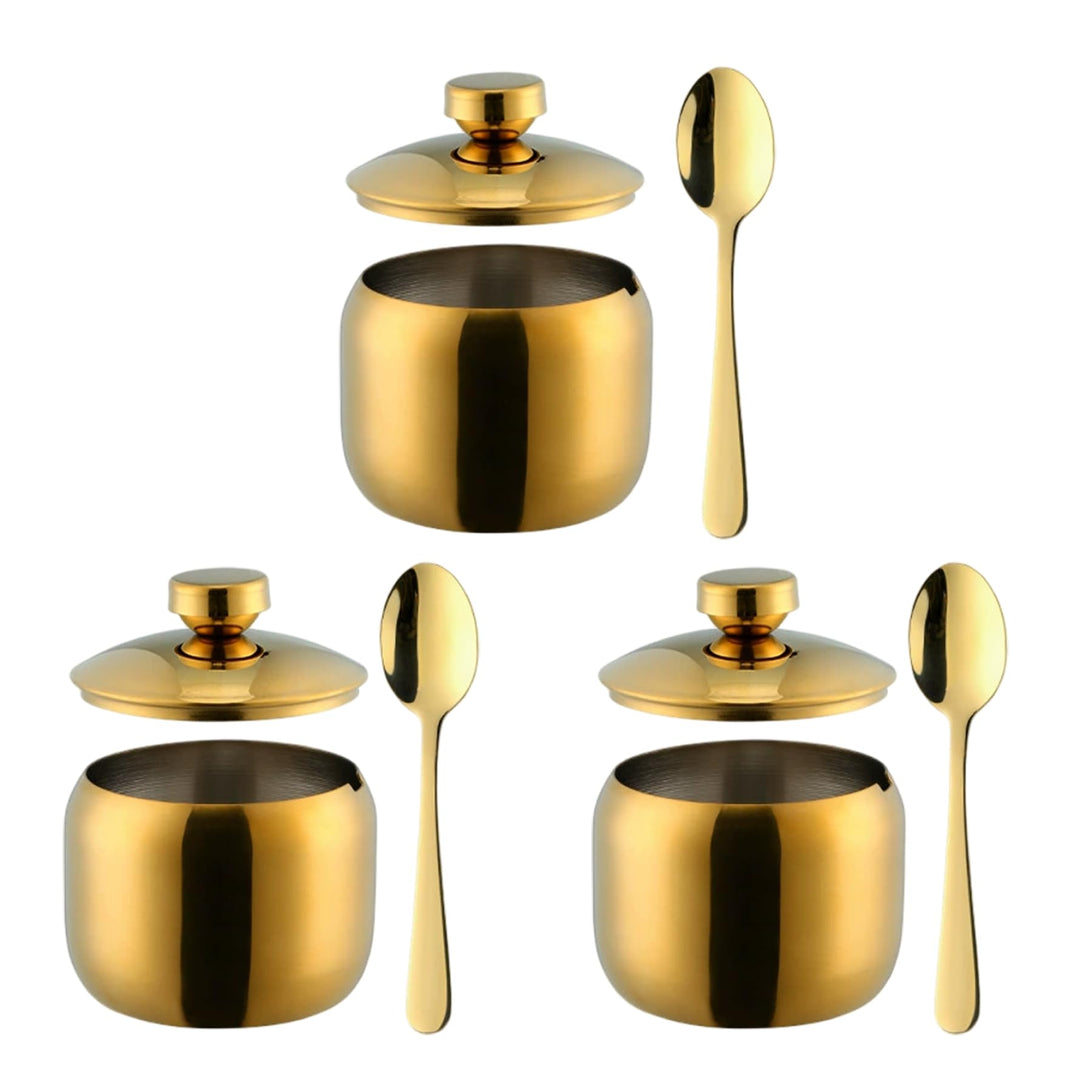 Zuckerbehälter, 3 Sets Gewürzbehälter aus Edelstahl 304 mit Löffel und Deckel, luftdichter Zucker- u