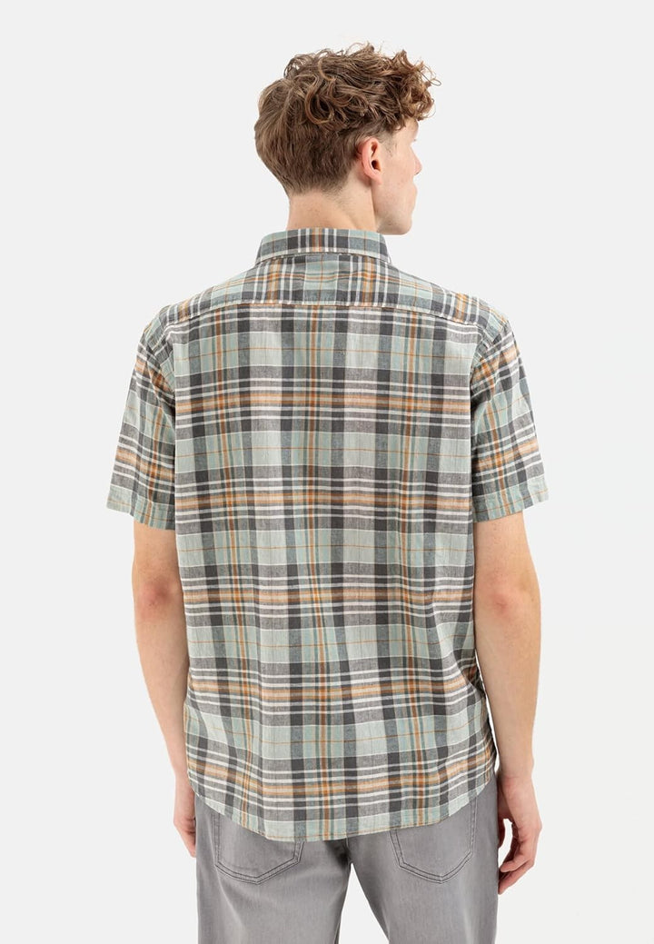 camel active Herren Kurzarm Hemd im Karomuster, S Grau