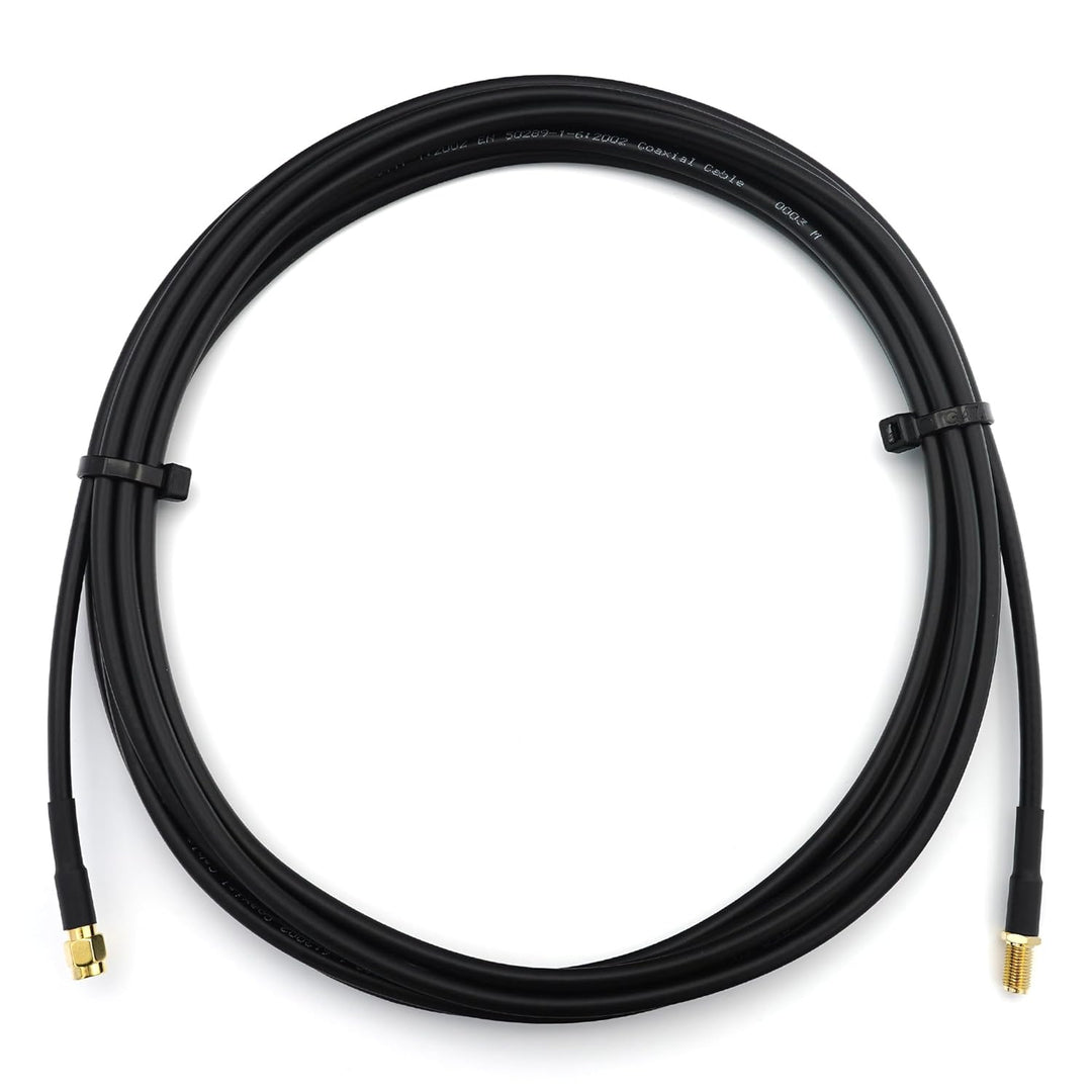 10m RP-SMA Stecker auf RP-SMA Buchse RG58 Koaxialkabel — 10 Meter Verlustarmes Antennenkabel 50 Ohm
