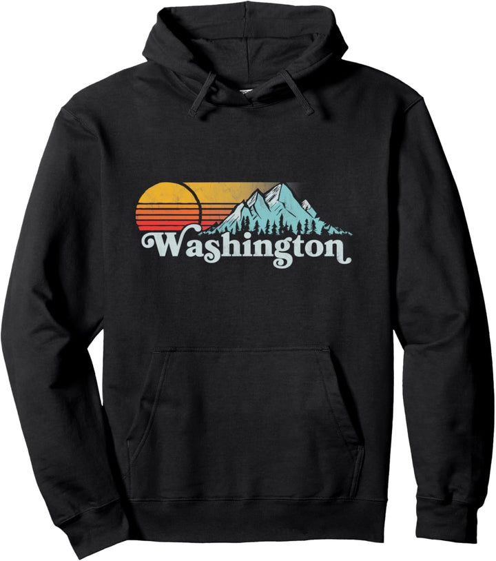 Vintage Washington State Retro Distressed Mountains Graphic Pullover Hoodie
