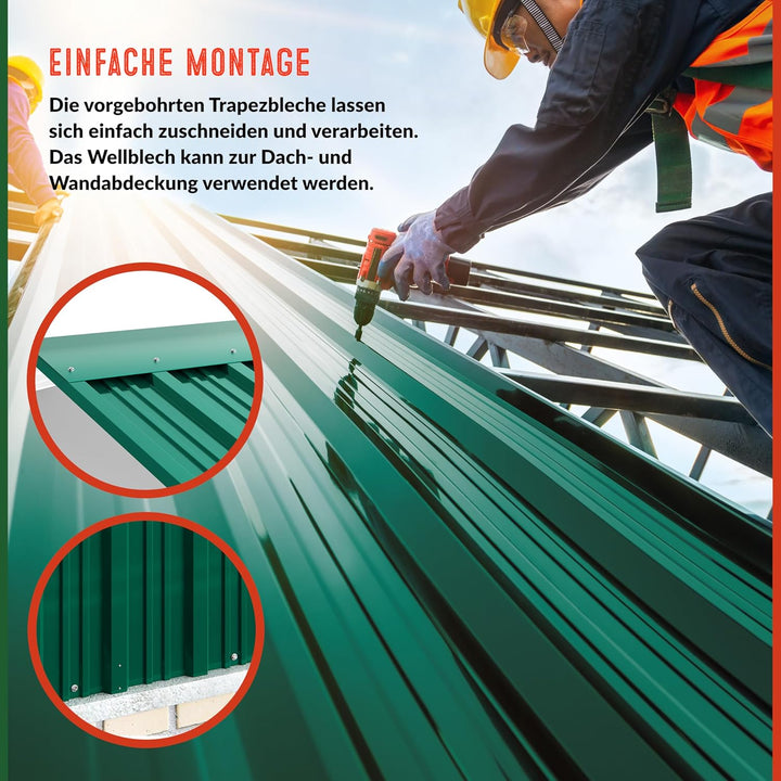 DEUBA® 12x Trapezblech 129cm x 46cm = 7m² verzinkt Profilblech Dachblech Wellblech Dachplatten Gerät