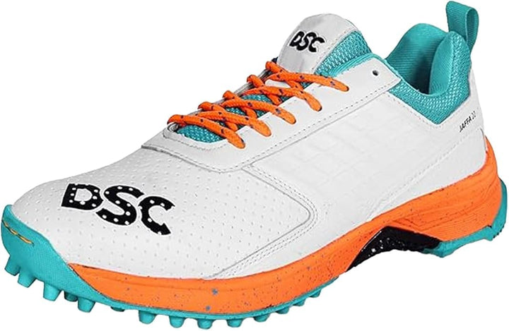 DSC Jaffa 22 Cricket Shoes | for Boys and Men | Lightweight | Embossed Design White Navy 45 EU, Whit