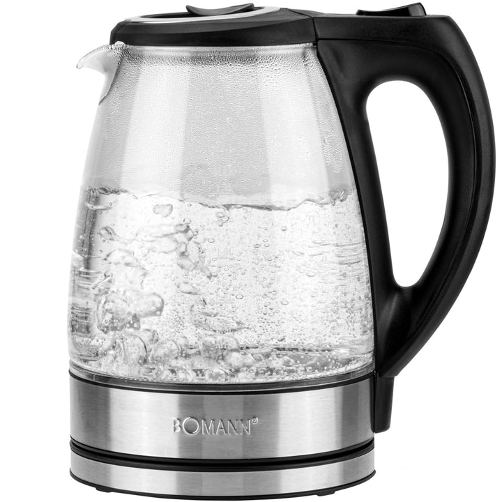 Bomann® Wasserkocher Edelstahl 1,7 Liter | BPA frei | Glaswasserkocher | 2200W | Sicherheitsglas | W