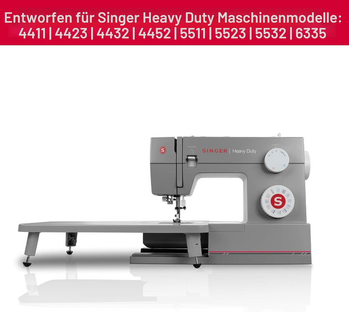 SINGER 4411, 4423, 4432 und 4452 mechanische Schwerlast-Nähmaschinen Ausziehtisch, GRAU