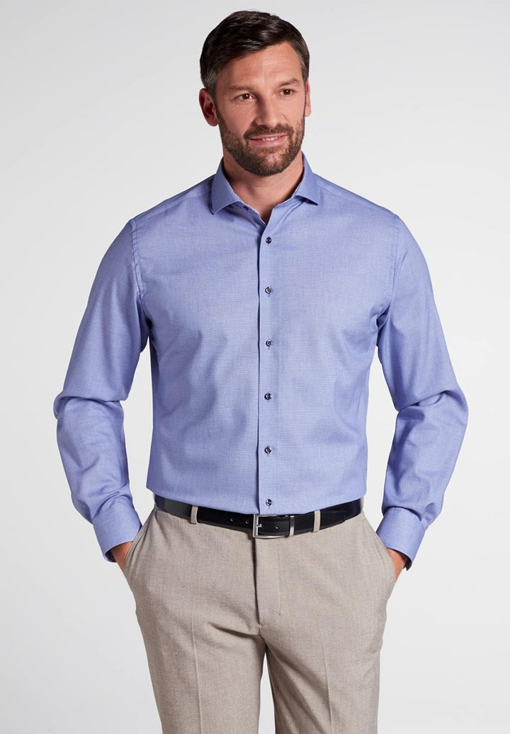 eterna Modern Fit Hemd Langarm Haifischkragen Struktur blau Grösse 45