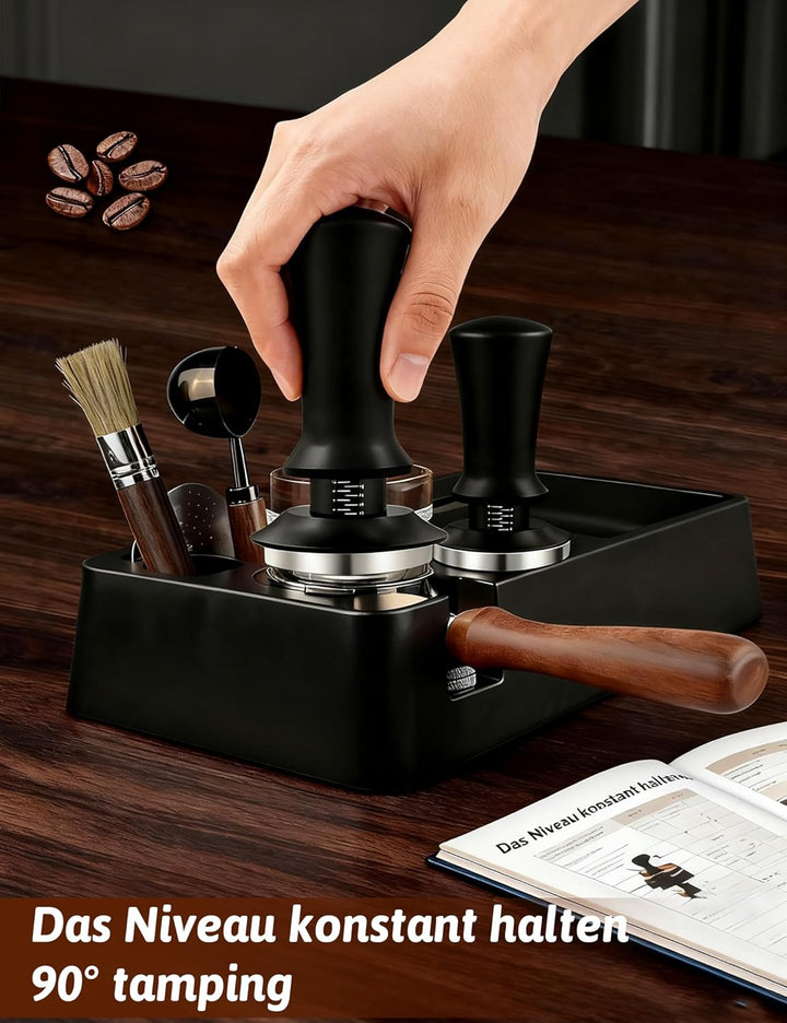 Kaffee Tamper Set 58mm, Espresso Tamper kalibriert, 304 Edelstahl Gewindebasis, Kaffeestampfer mit E