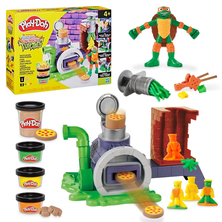Play-Doh Teenage Mutant Ninja Turtles Pizza Spielset mit Pizzaofen, 4 Dosen Knete und Action-Figur,