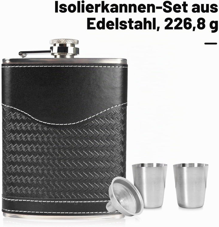 Flachmann-Set - 304 Edelstahl Mit Trichter, Schnapsgläser - Geschenk für Herren, Whiskey, Rum, Trauz