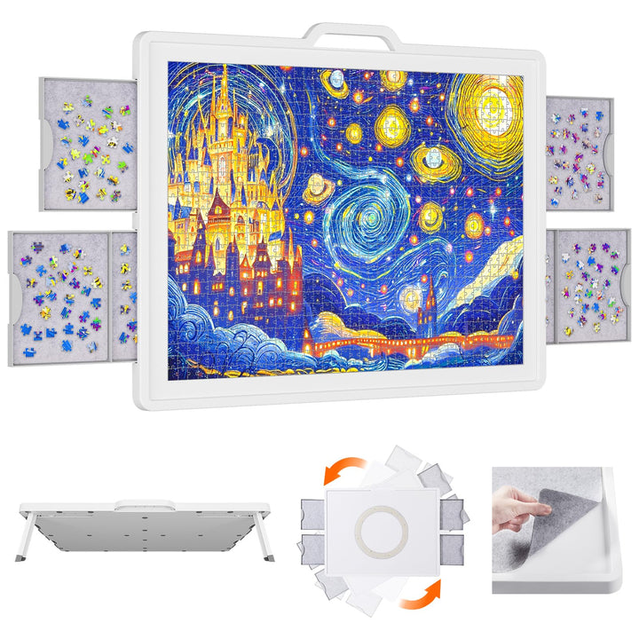 Lifewit 1500 PCS Drehbares Puzzlebrett mit 4 Schubladen/Abdeckung,88,9 x 68.5cm Tragbarer Puzzlebret