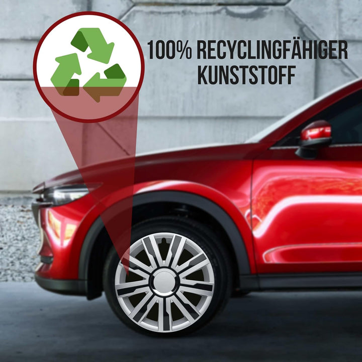 Albrecht 15 Zoll Radkappen schwarz/silber für Stahlfelgen - Mirage Radzierblenden aus hochwertigem K