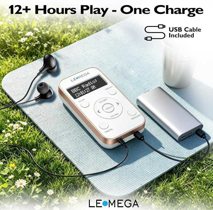 LEMEGA PR1L Taschen-DAB-Radio, FM-Radio, tragbares DAB+-Radio, inkl. Kopfhörer, wiederaufladbare Bat