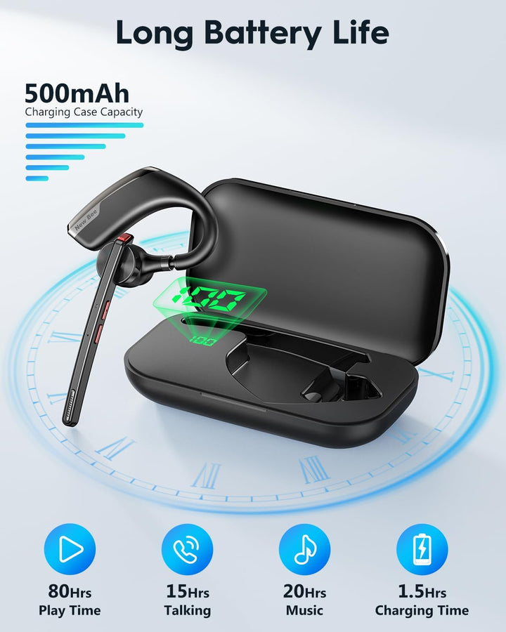 New Bee Bluetooth Headset Wireless V5.2 mit 80h Spielzeit Bluetooth Freisprech Headset mit CVC 8.0 u