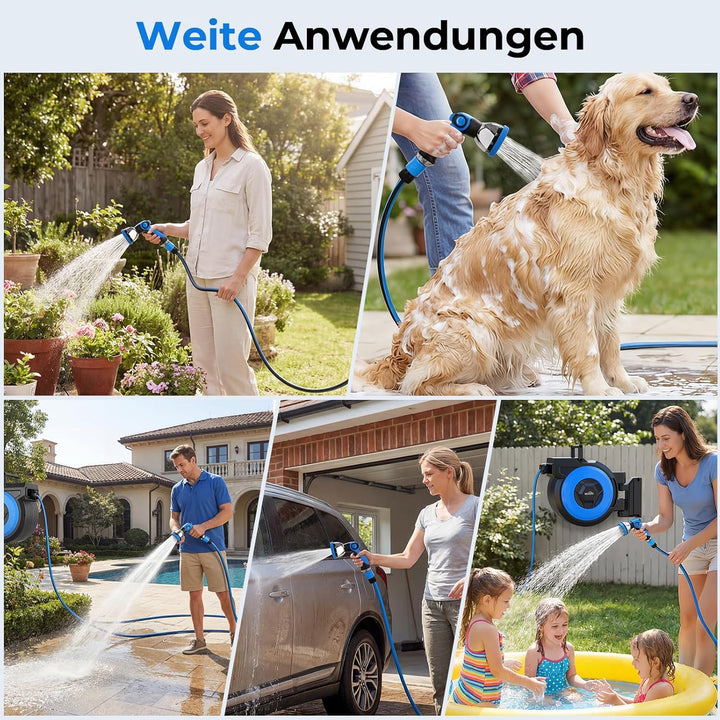 Himimi Schlauchtrommel 20m + 3 Meter Wand-Schlauchbox, 180° Schwenkbar Gartenschlauch Aufroller, Was