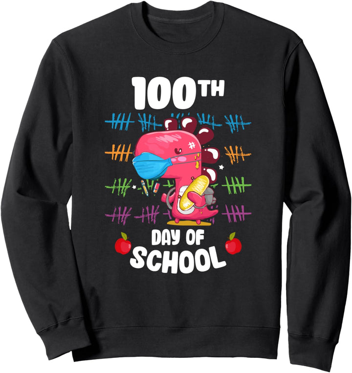 100th Day Of School Trex In Mask Virtual Schooling Gift Sweatshirt